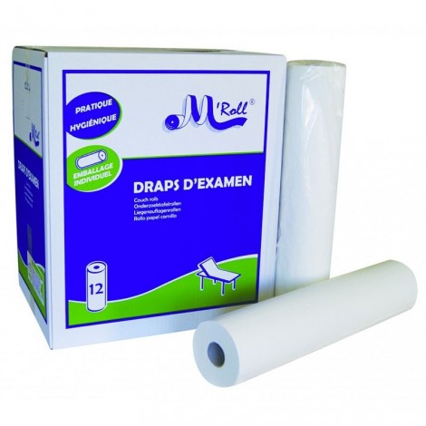 Draps d'examen pure ouate 2x20g/m² - Carton de 12 rouleaux - 2 plis 150 formats - 50x35cm - J211LAT